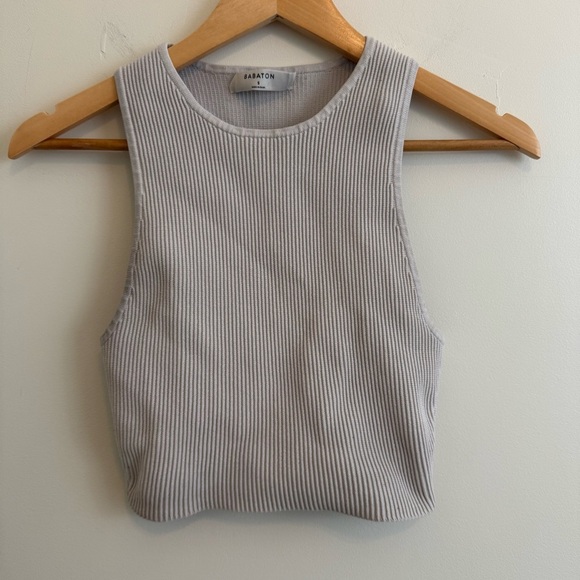 Babaton Tops - Aritzia Babaton‎ Sculpt Knit Racer Cropped Tank Matte Pearl S Ribbed Crop